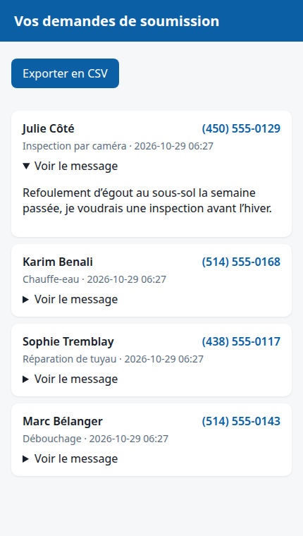 Le détail d'une demande dans votre portail